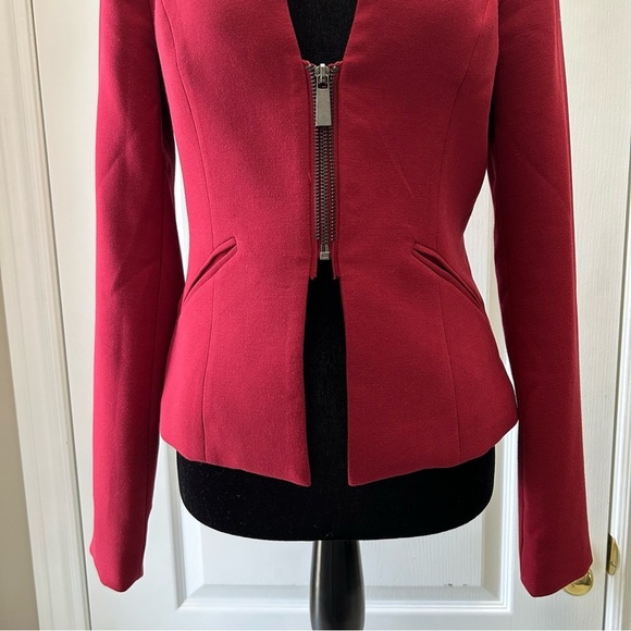 Ricki’s Blazer Cropped Slim Fit Zipper Front Ponte Knit Red Size 0 - Picture 12 of 16